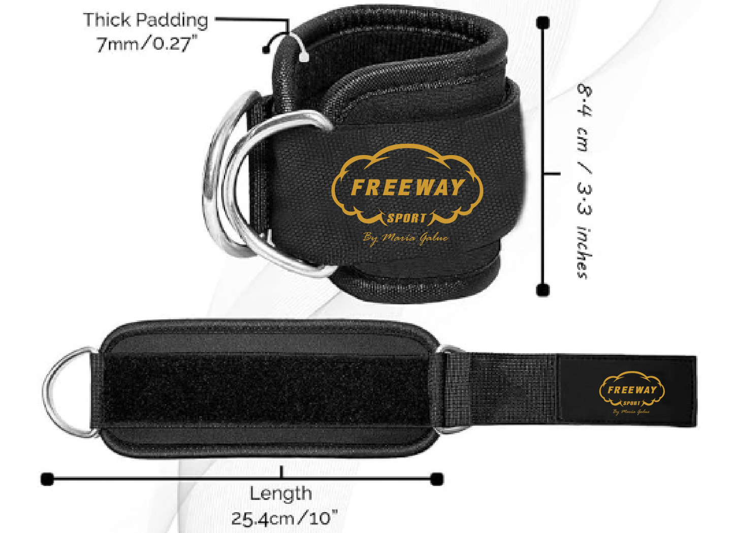 Freeway Sport Ankle Straps for Cable Machines (independently sold) Work Out Cuff Attachment for Home & Gym, Booty Workouts - Cable Kick Back Ankle Straps, Leg Extensions, Hip Abductors