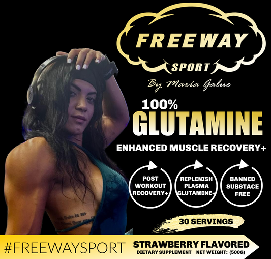 Glutamine Powder | Freeway Sport Pure L Glutamine Powder | Post Workout Recovery Drink | L-Glutamine Powder for Men & Women | Muscle Recovery | Strawberry flavored