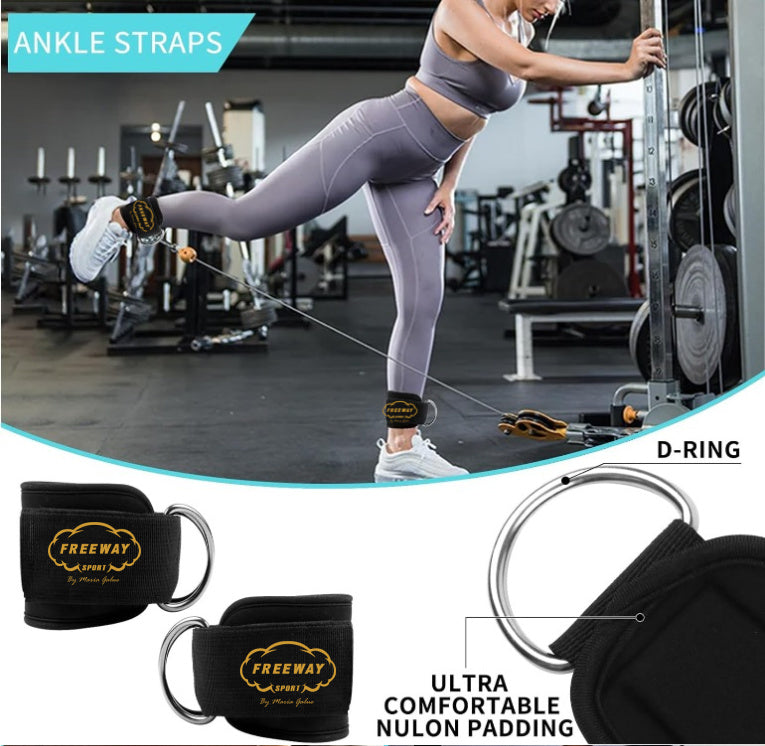 Freeway Sport Squat Pad Set - Freeway Sport Foam Barbell Pad for Squats Cushion, Lunges and Bar Padding for Hip Thrust | Standard Olympic Weight Bar Pad with Ankle Straps 2 Gym Ankle Straps, 1 Hip Resistance Band and Carry Bag